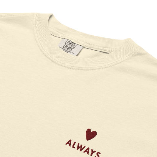 Soft cotton vintage-style tee featuring Love embroidery and heart motif