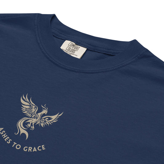 Amaannat garment-dyed unisex t-shirt with phoenix and Ashes to Grace text
